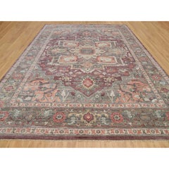 Red Heriz Revival Pure Wool Oversized Hand Knotted Oriental Rug 13'10" x 17'9"
