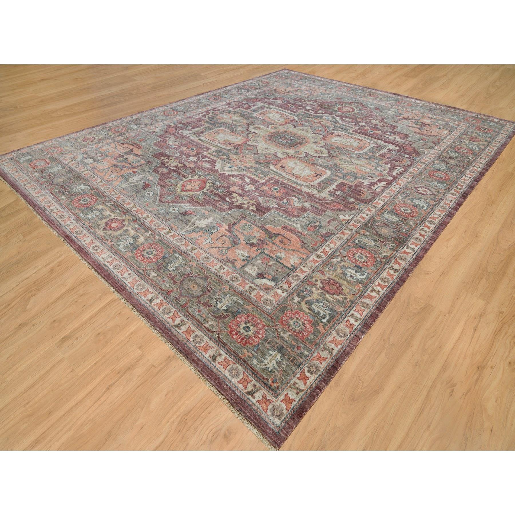Indian Red Heriz Revival Pure Wool Oversized Hand Knotted Oriental Rug 13'10