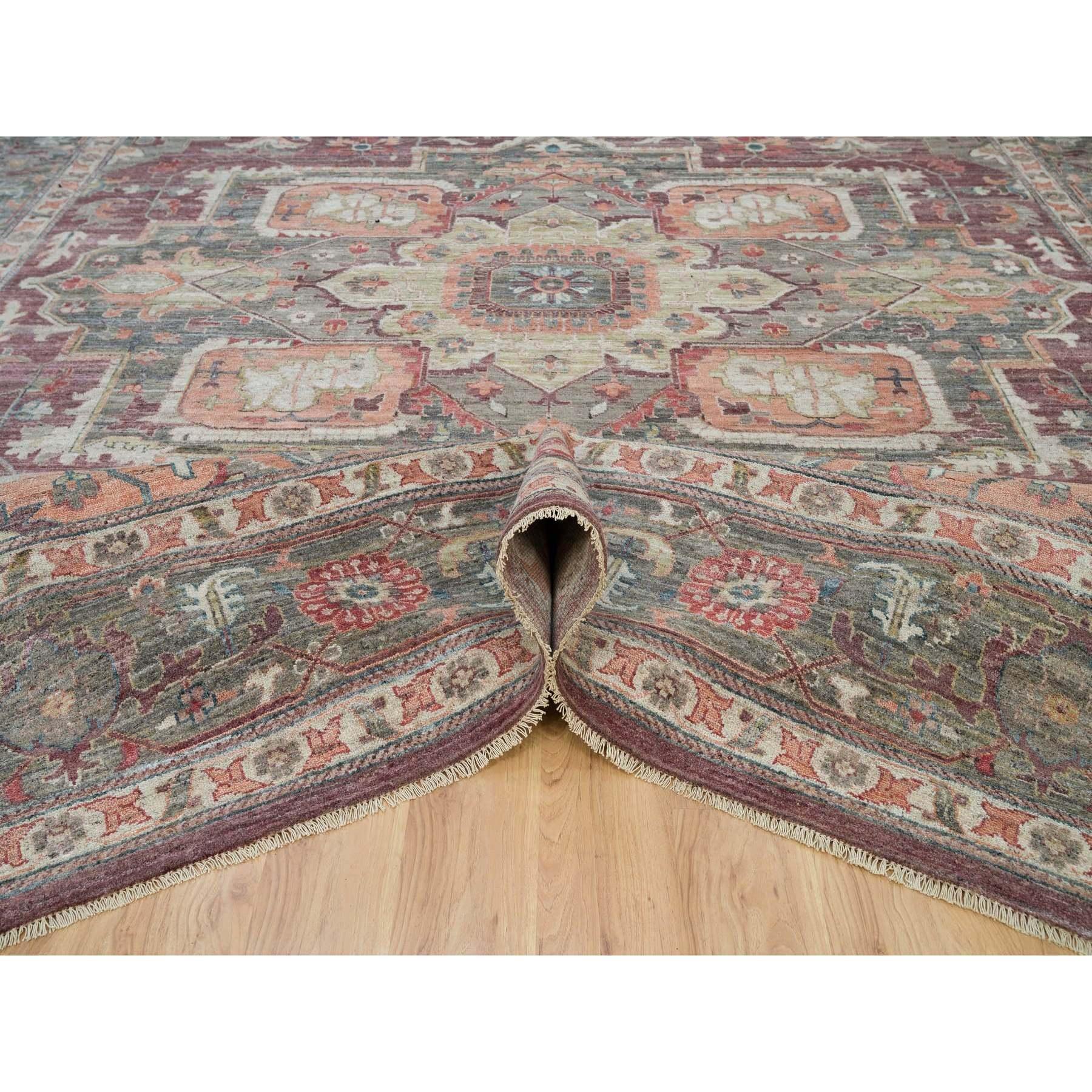 Red Heriz Revival Pure Wool Oversized Hand Knotted Oriental Rug 13'10