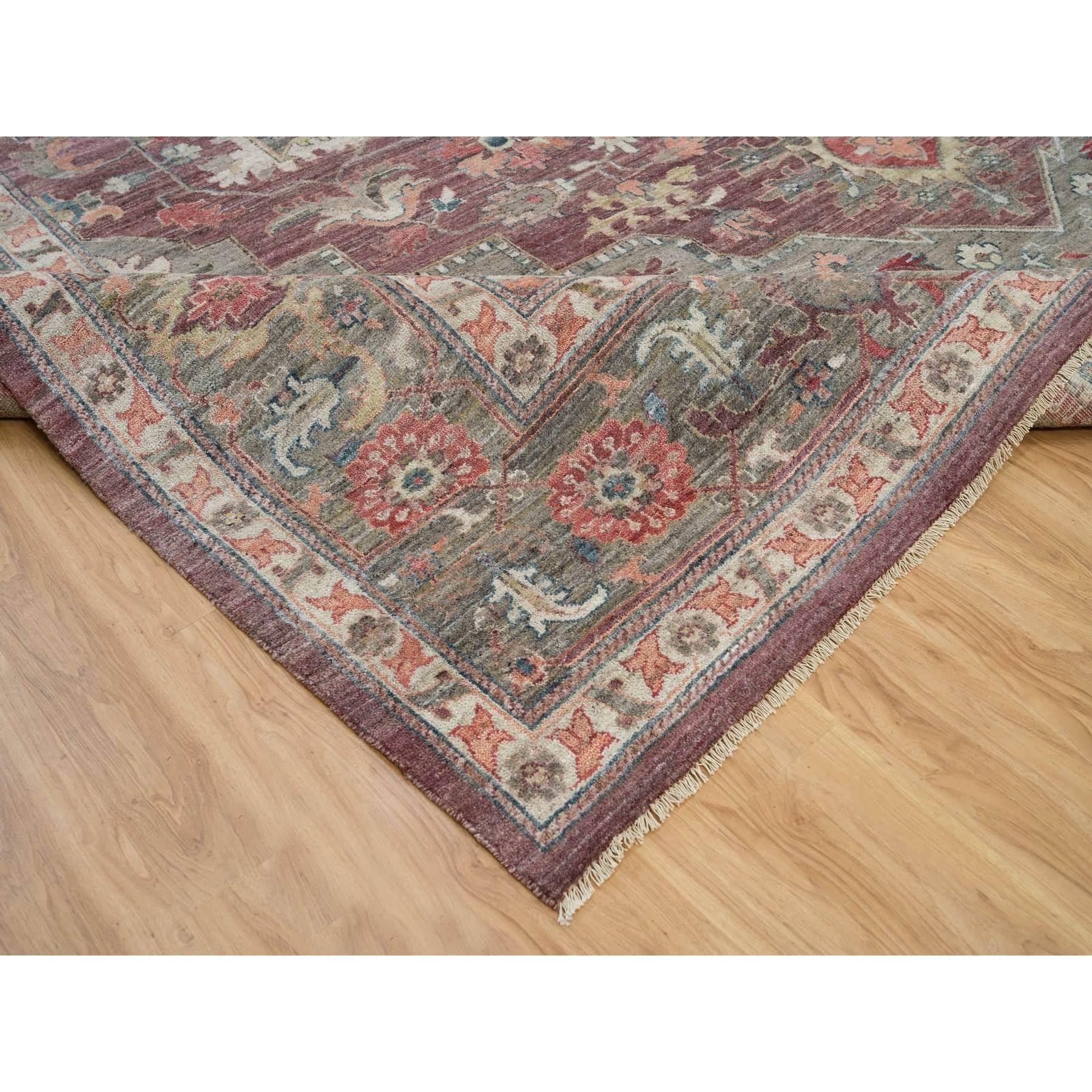 Contemporary Red Heriz Revival Pure Wool Oversized Hand Knotted Oriental Rug 13'10