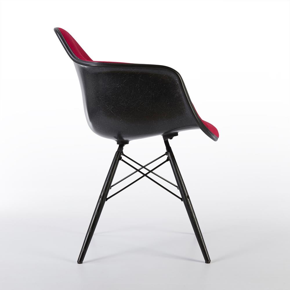 Mid-Century Modern Red Herman Miller Eames Black DAW Dining Armchair