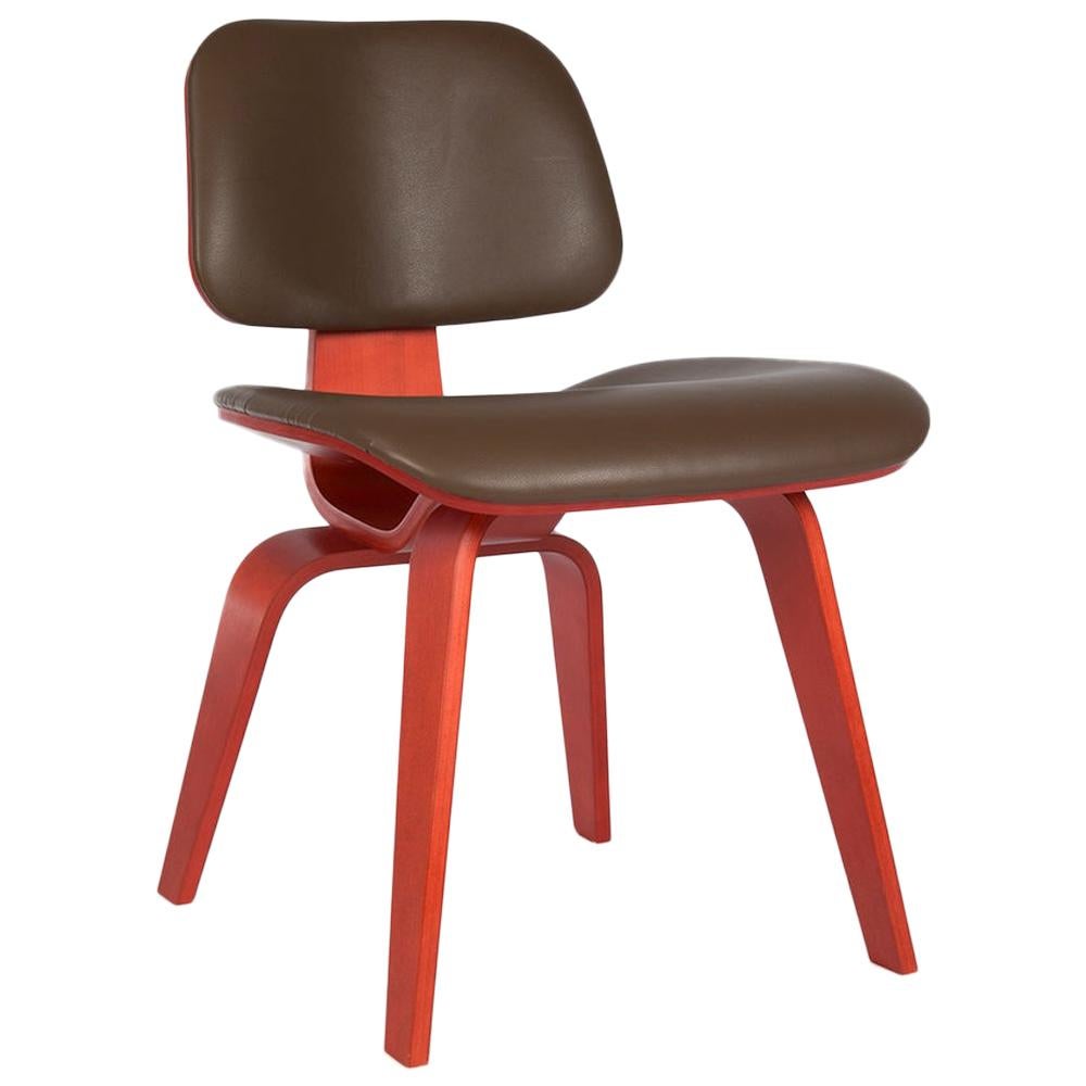 Red Herman Miller Eames Brown Cushioned DCW Molded Plywood Dining Chair