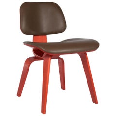 Red Herman Miller Eames Brown Cushioned DCW Molded Plywood Dining Chair