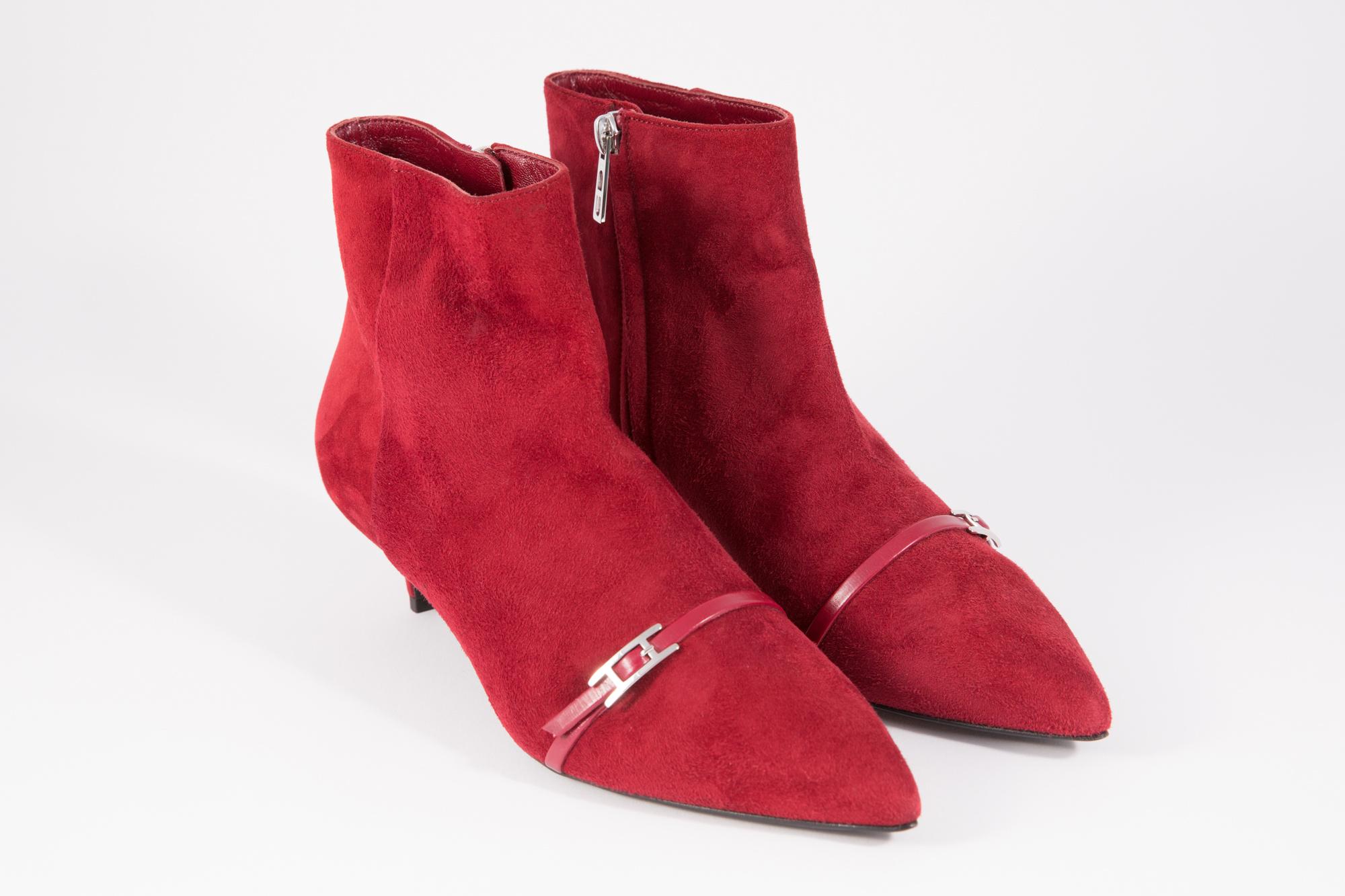 Red Hermes Deep Red Suede Leather Boots Shoes 3