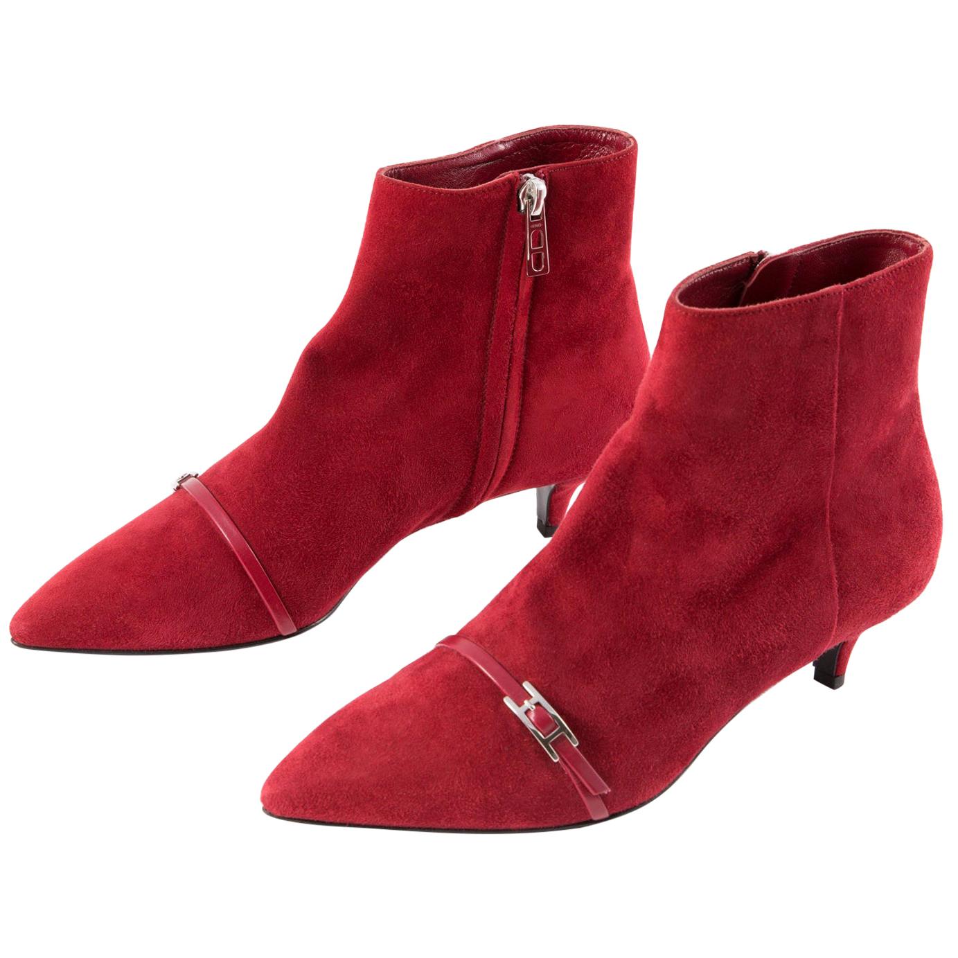 Red Hermes Deep Red Suede Leather Boots Shoes
