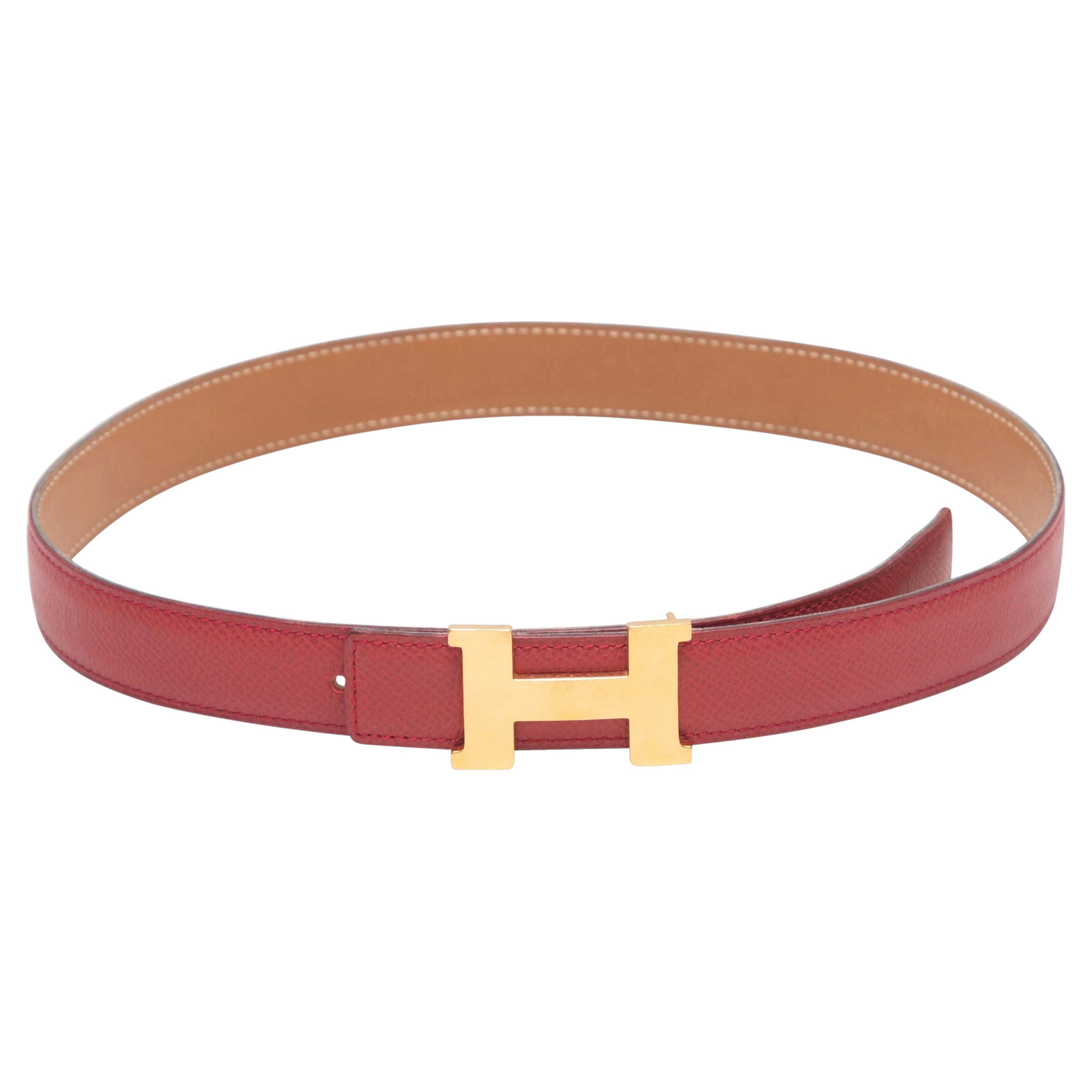 Red Hermes Leather Logo Belt Size US S For Sale
