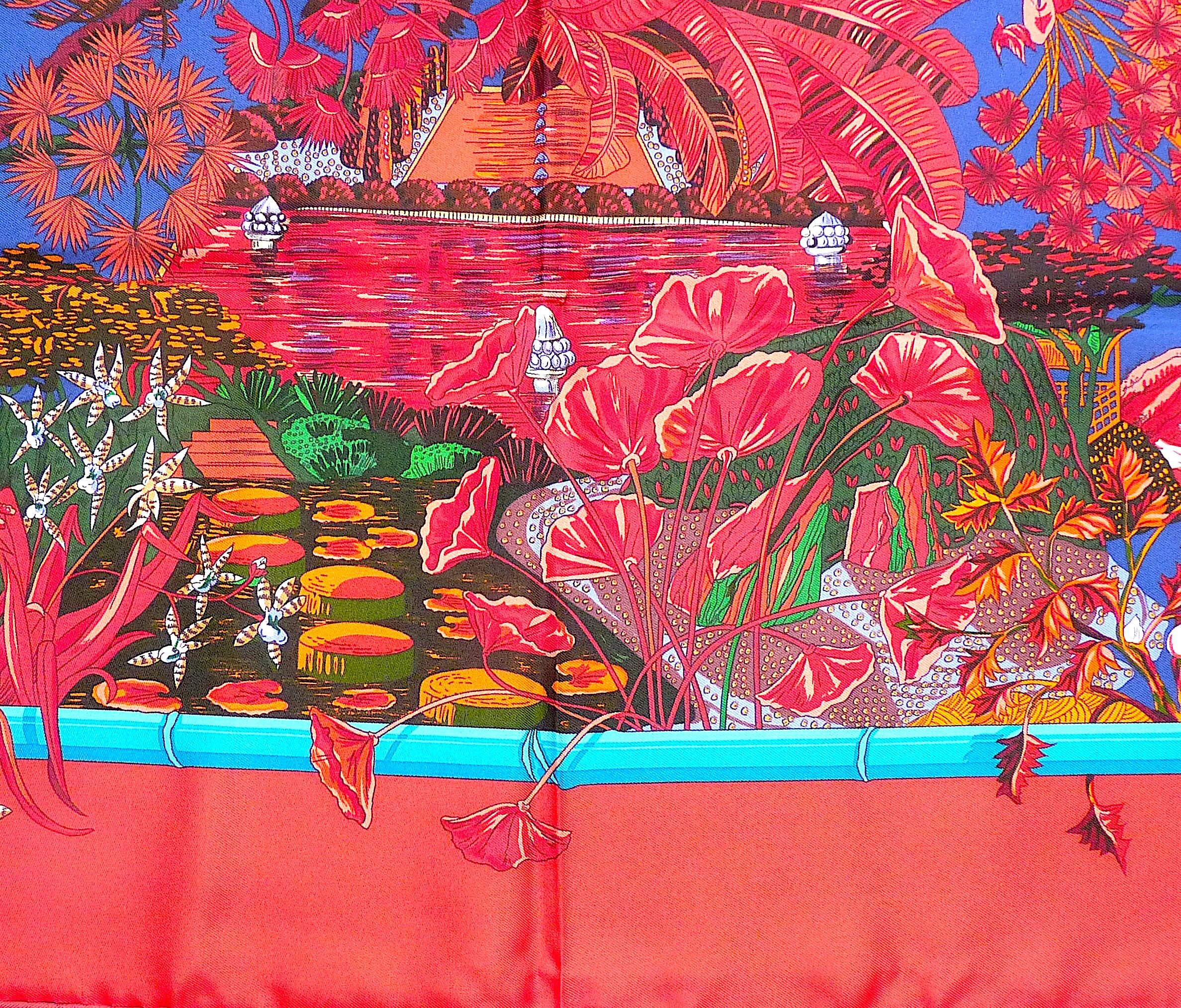 Foulard en soie Hermès rouge 35