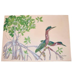 Red Heron Screen Print Painting on Canvas