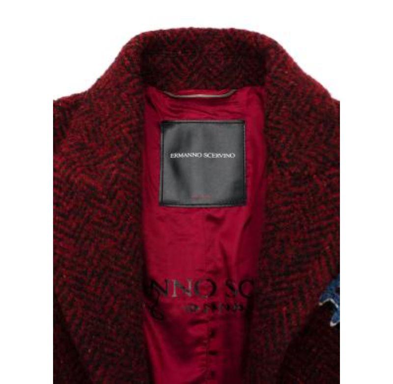 Red Herringbone Tweed Embroidered Coat For Sale 3