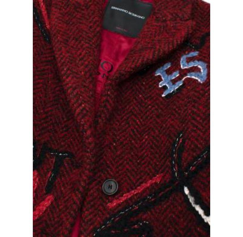 Black Red Herringbone Tweed Embroidered Coat For Sale
