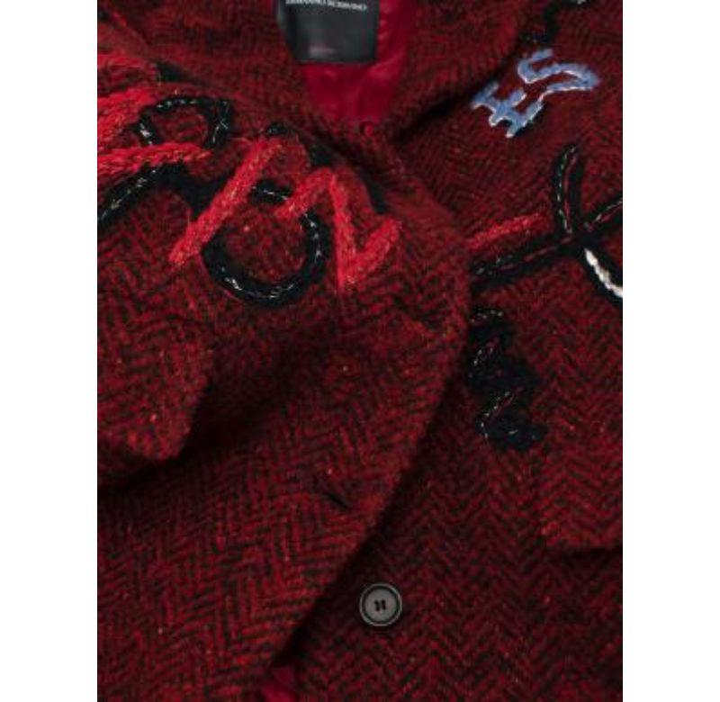 Women's Red Herringbone Tweed Embroidered Coat For Sale