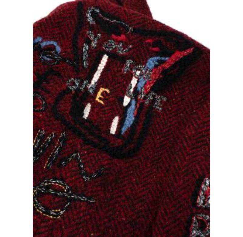 Red Herringbone Tweed Embroidered Coat For Sale 1