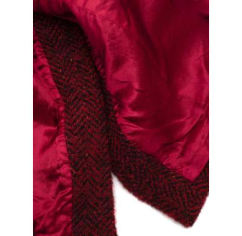 Red Herringbone Tweed Embroidered Coat For Sale 2