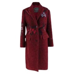 Red Herringbone Tweed Embroidered Coat