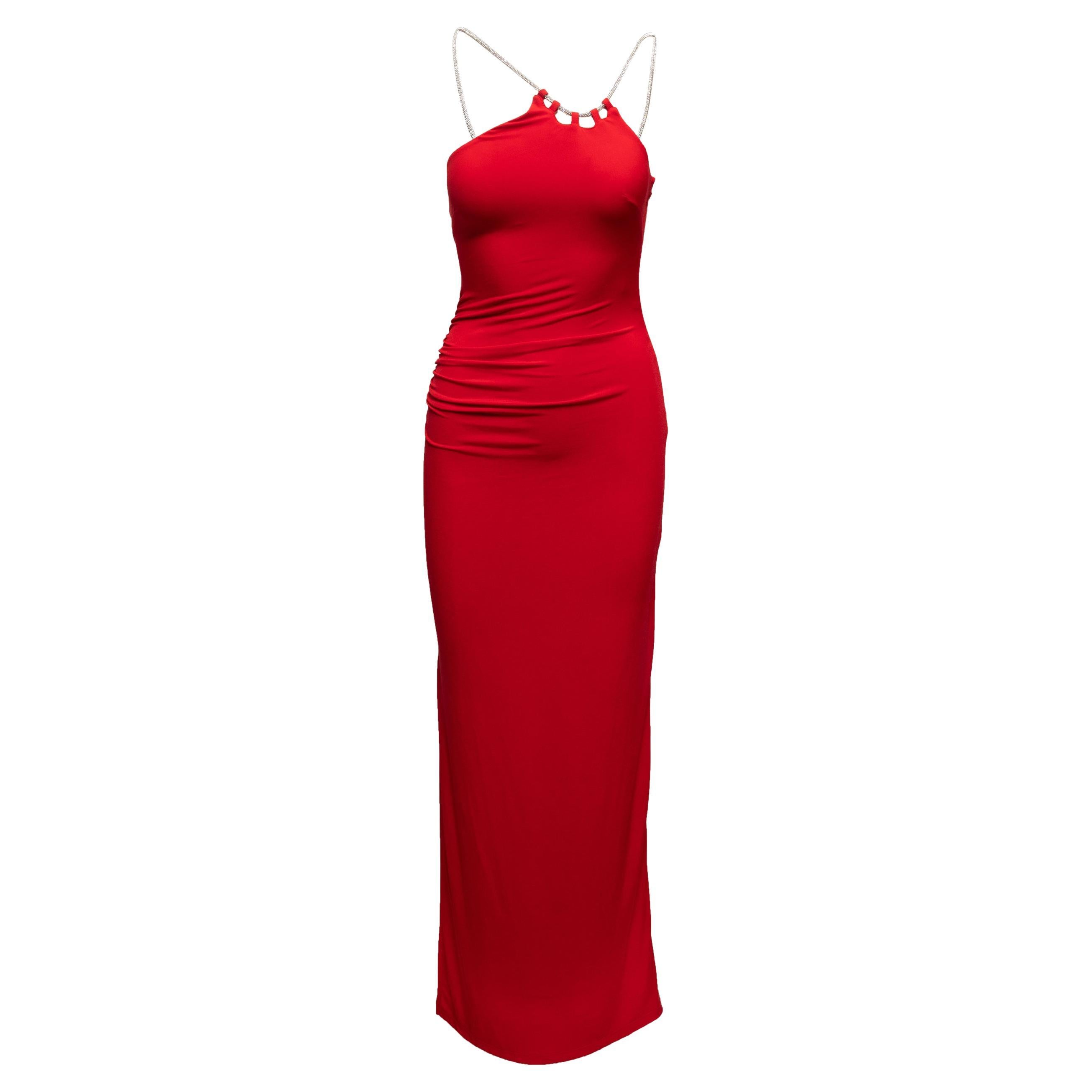 Red Herve Leger Fitted Halter Gown Size US XS