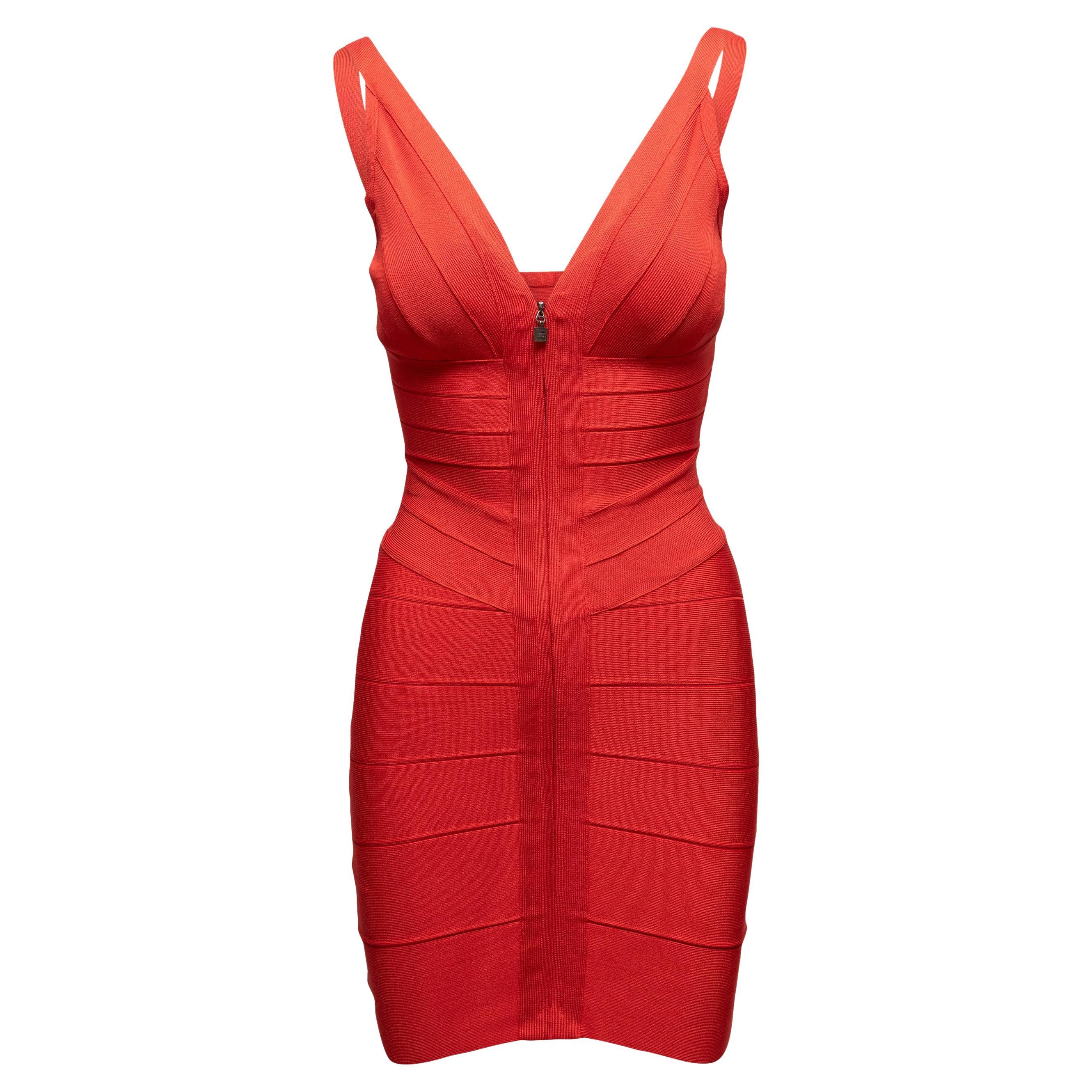 Rotes Herve Leger ärmelloses Bandage Kleid Größe US XS im Angebot