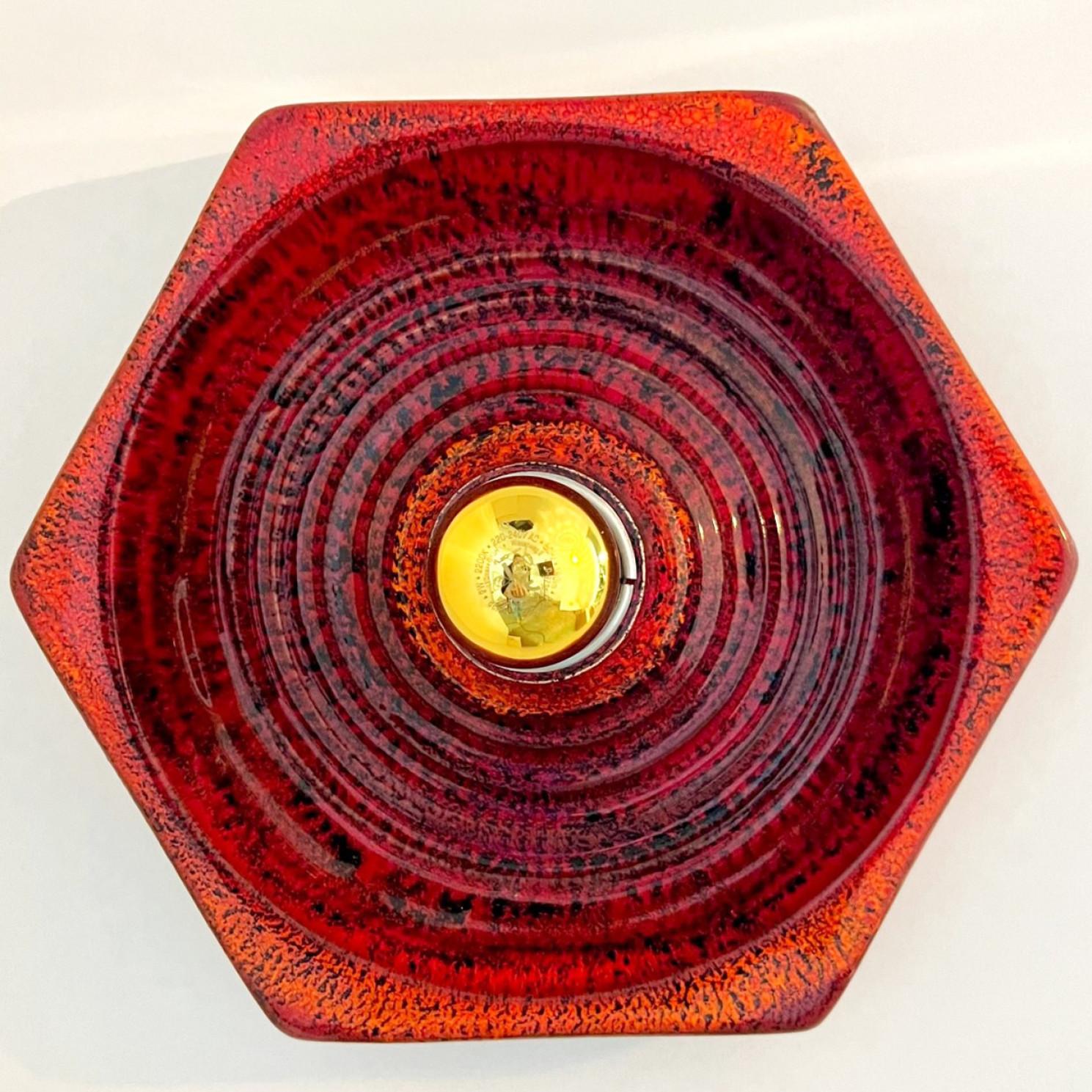Mid-Century Modern Red Hexagonal Ceramic Wall Lights by Hustadt Keramik, Germany For Sale