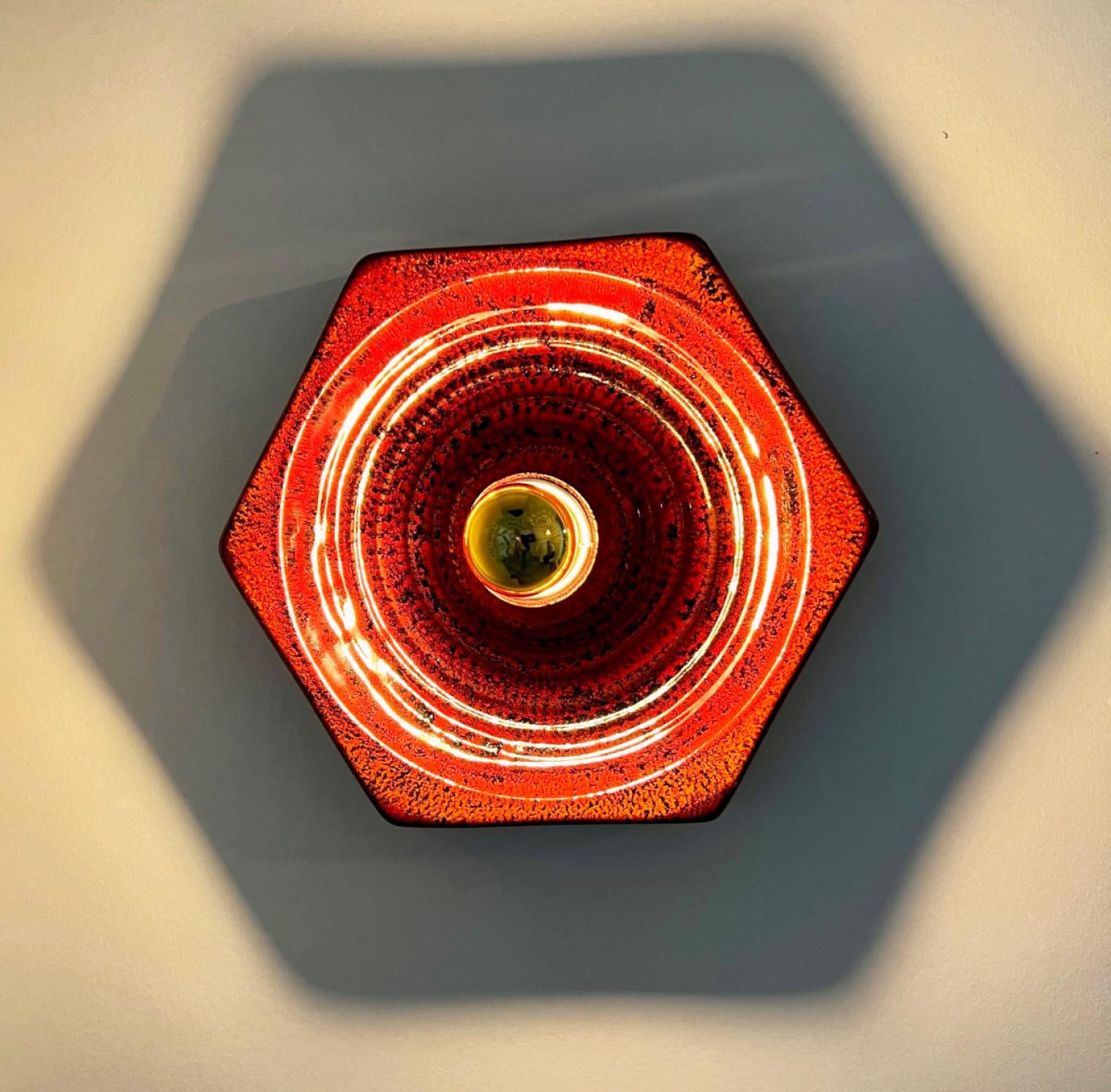 Red Hexagonal Ceramic Wall Lights by Hustadt Keramik, Germany For Sale 1