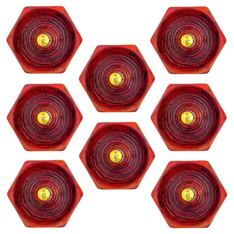 Red Hexagonal Ceramic Wall Lights by Hustadt Keramik, Germany For Sale