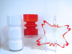 Red Hooped Glass Vase Tamara Aladin Riihimaki 'Finland' 1959 Mid-Century Modern