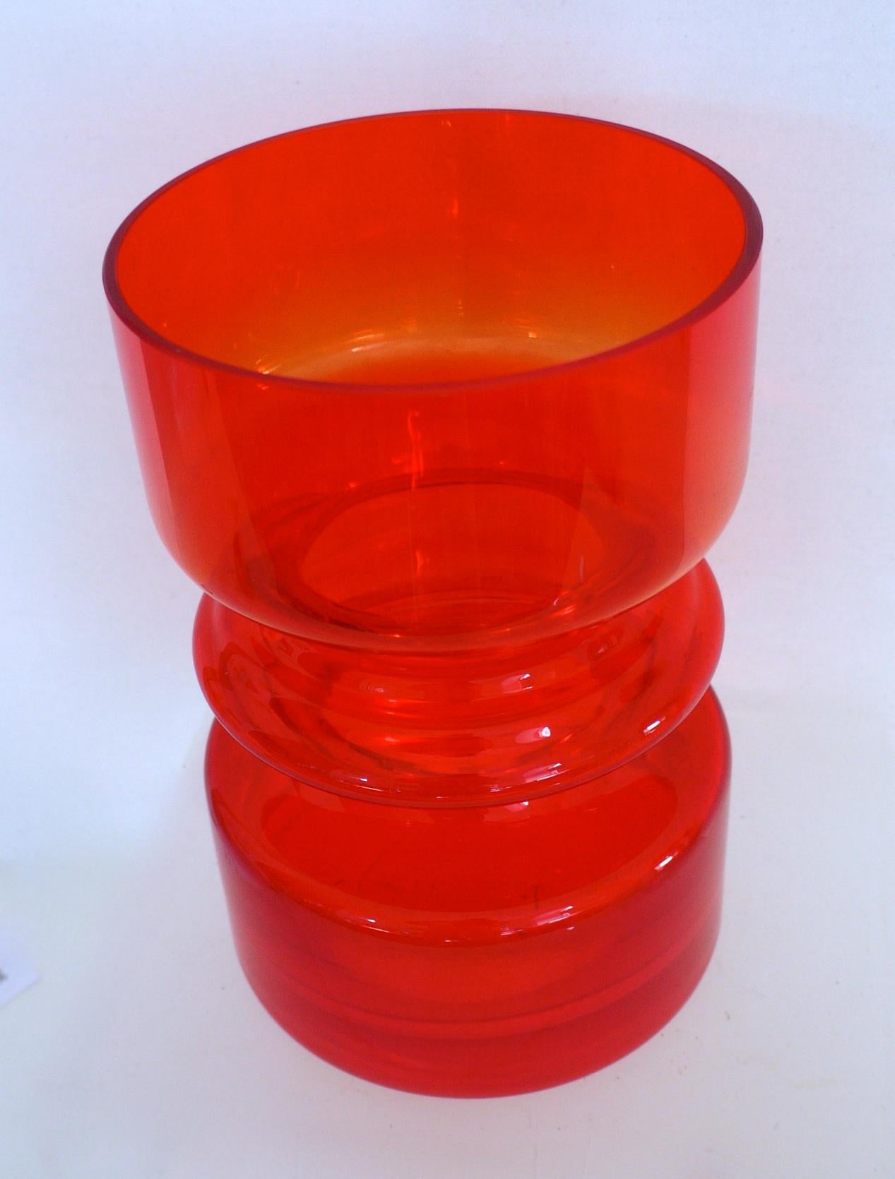Scandinavian Modern Red Hooped Glass Vase Tamara Aladin Riihimaki 'Finland' 1959 Mid-Century Modern For Sale
