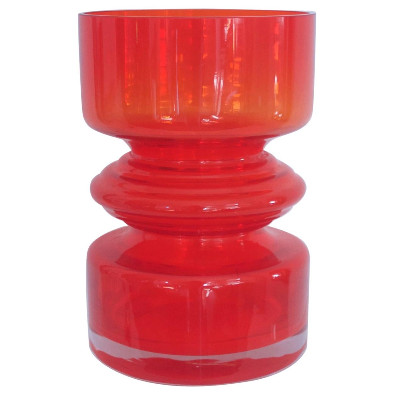 Red Hooped Glass Vase Tamara Aladin Riihimaki 'Finland' 1959 Mid-Century Modern For Sale