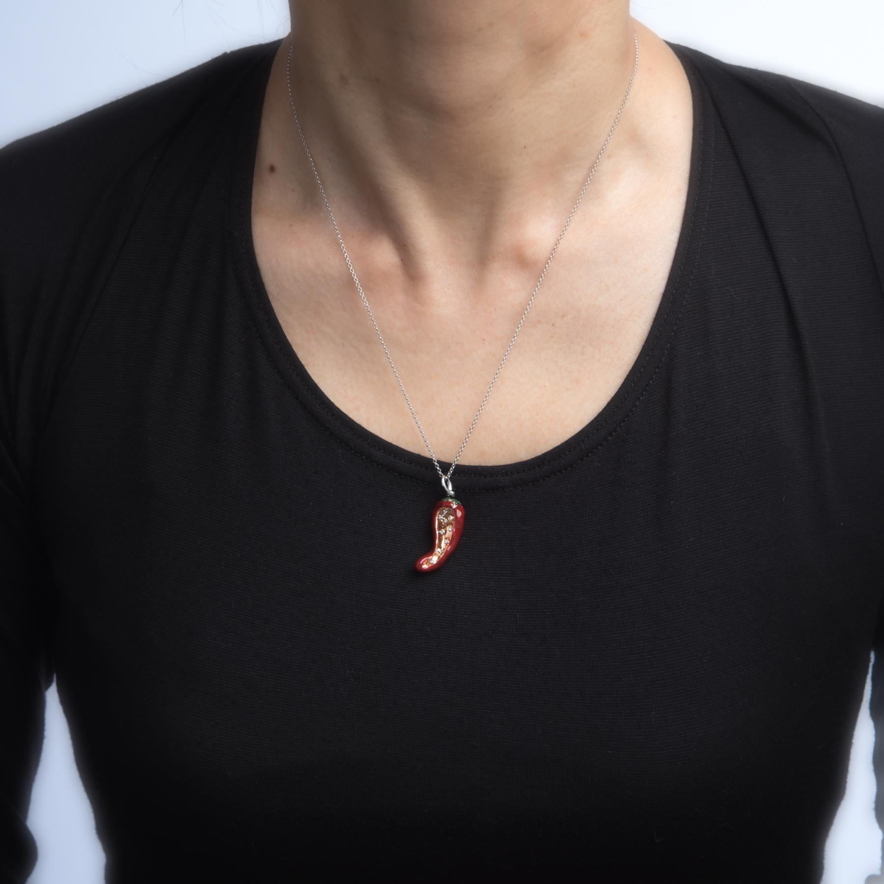 Red Hot Chili Pepper Necklace Diamond Tsavorite Garnet Enamel 14 Karat Gold at 1stDibs gold