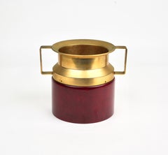 Red Ice Bucket in Goatskin and Brass by Aldo Tura, Italy, 1950s