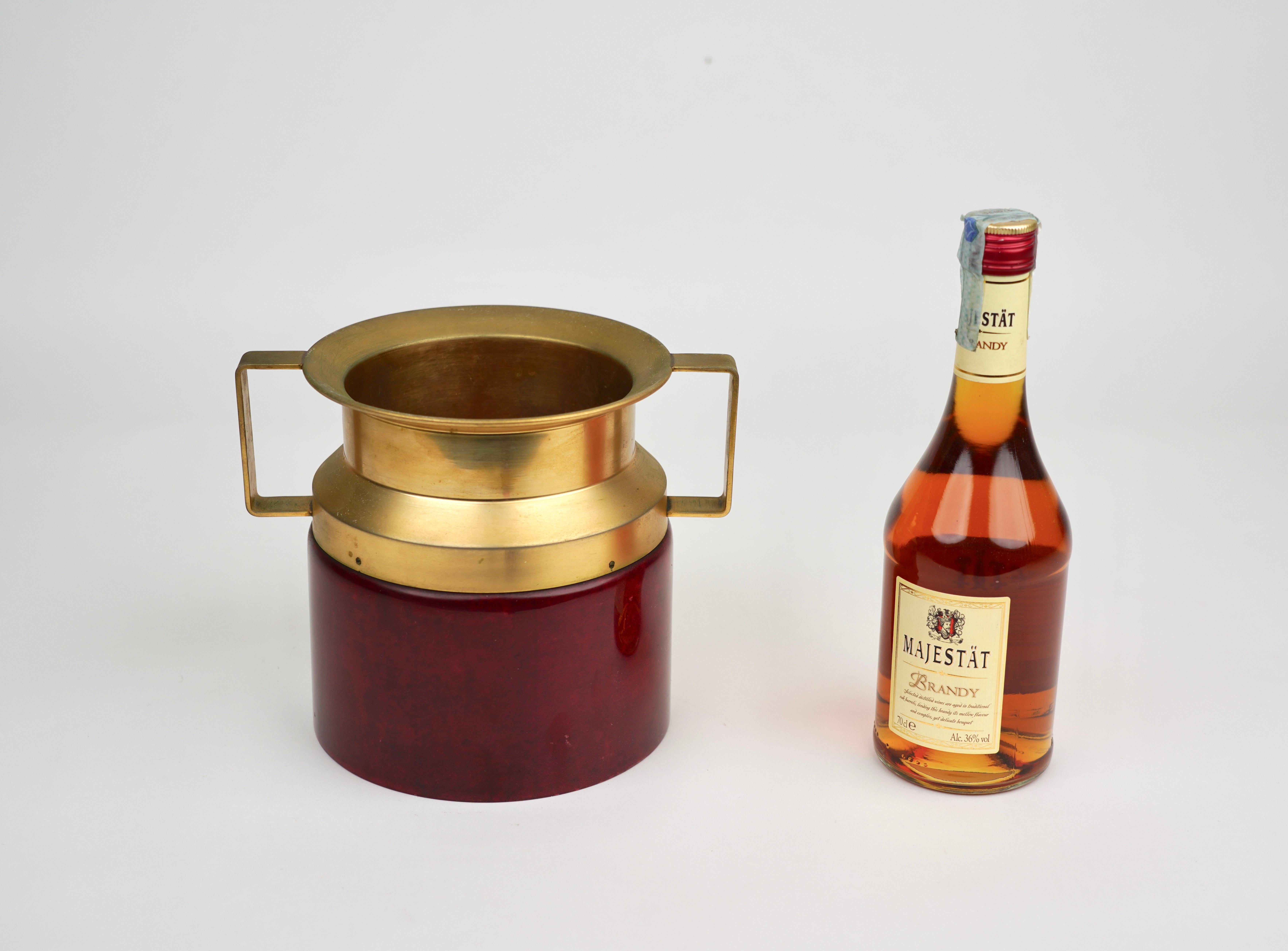 Red Ice Bucket in Goatskin and Brass by Aldo Tura, Italy, 1950s In Good Condition In Rome, IT