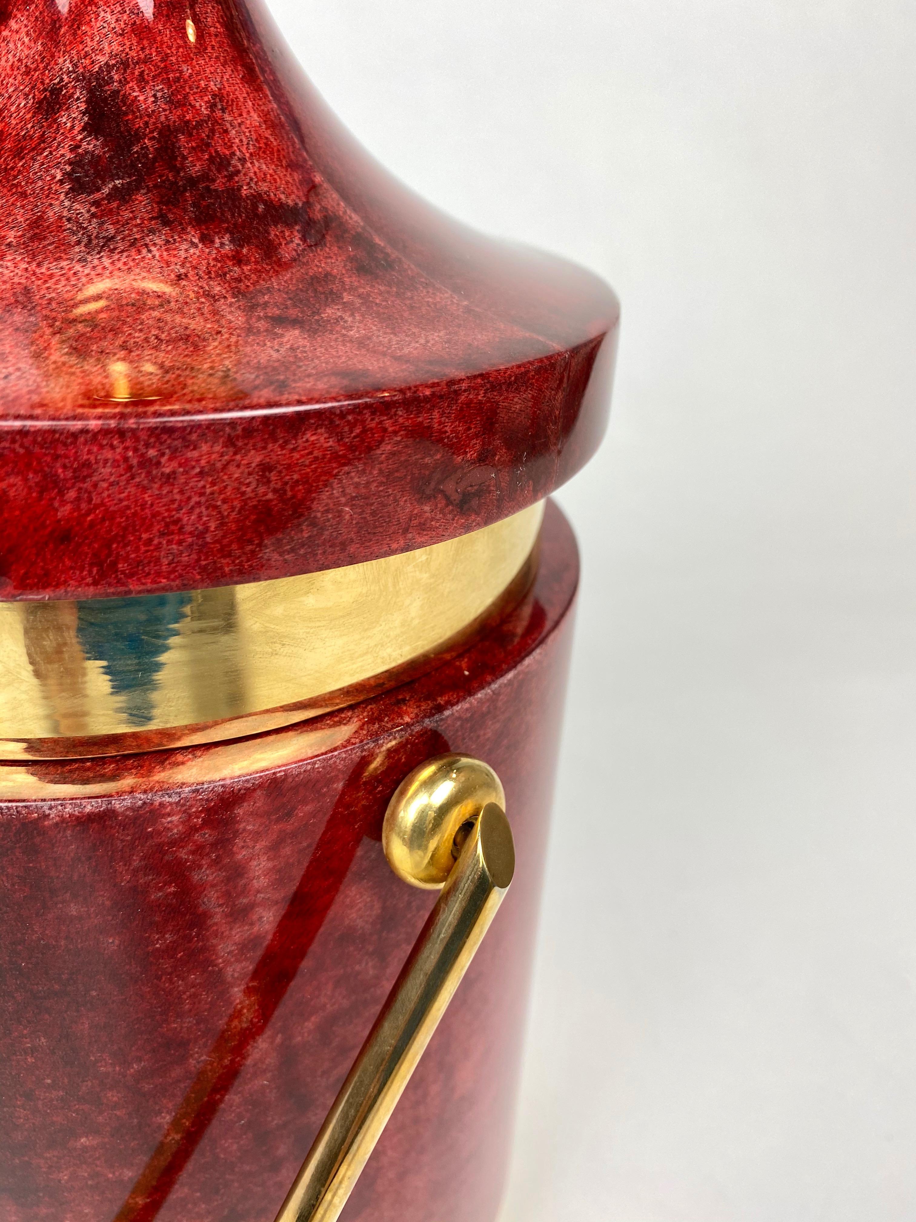 Red Ice Bucket in Goatskin and Brass by Aldo Tura, Italy, 1960s For Sale 4