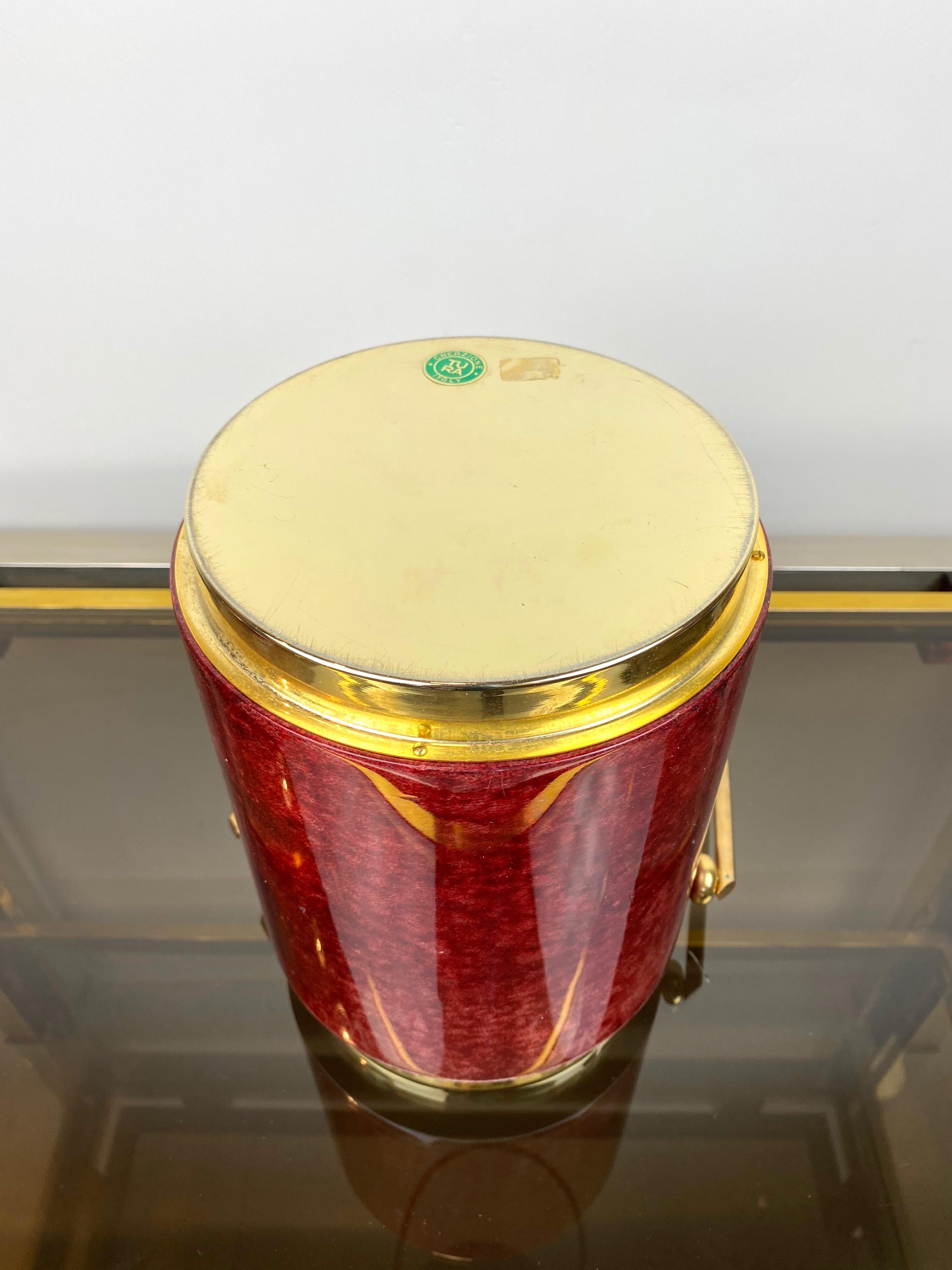 Red Ice Bucket in Goatskin and Brass by Aldo Tura, Italy, 1960s For Sale 2