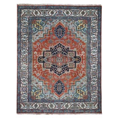 Red Indo Heriz Hand Spun New Zealand Wool Hand Knotted Oriental Rug