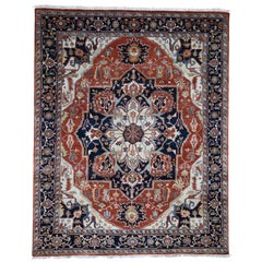 Red Indo Heriz Hand Spun New Zealand Wool Hand Knotted Oriental Rug