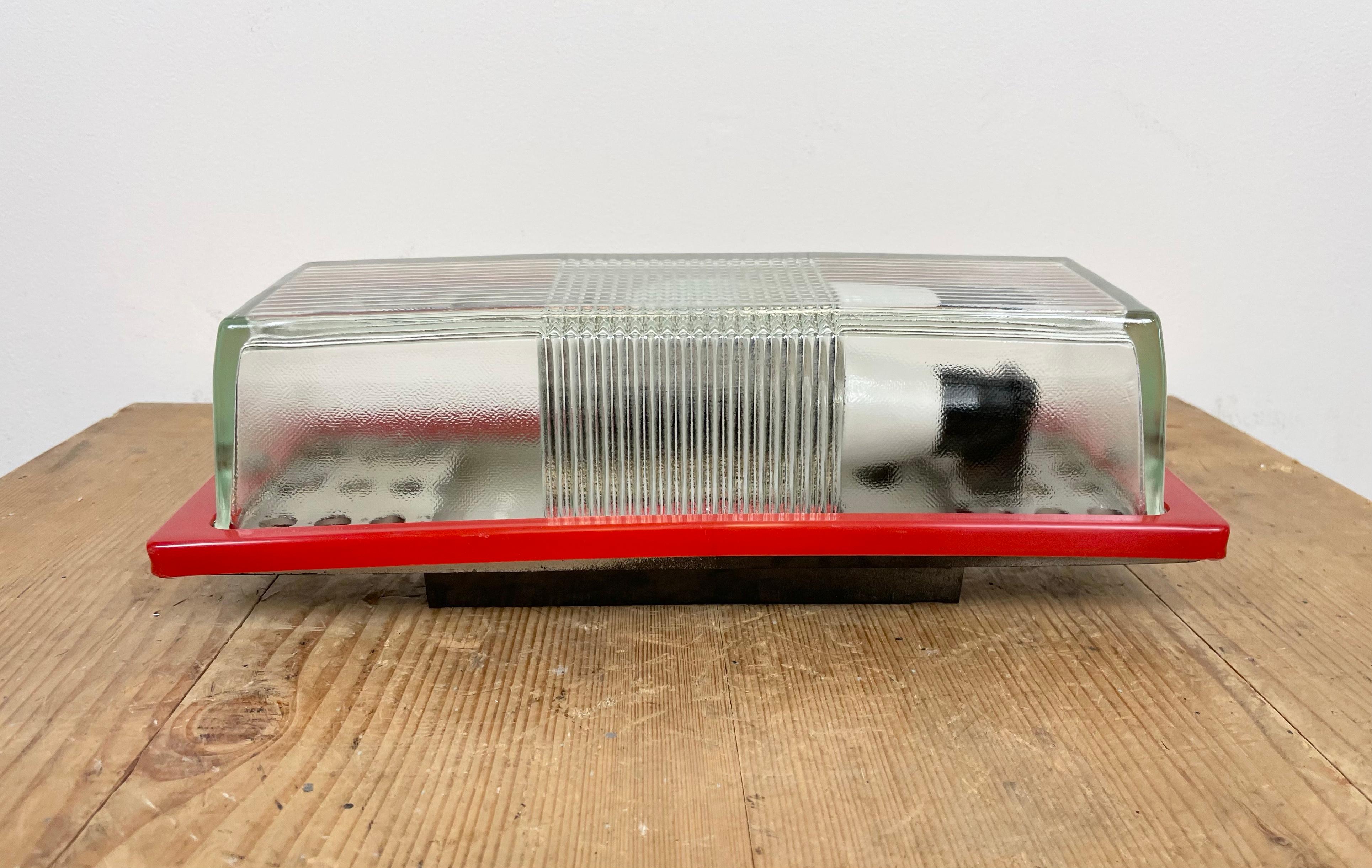 Glass Red Industrial Bakelite Wall Light from Elektrosvit, 1970s For Sale
