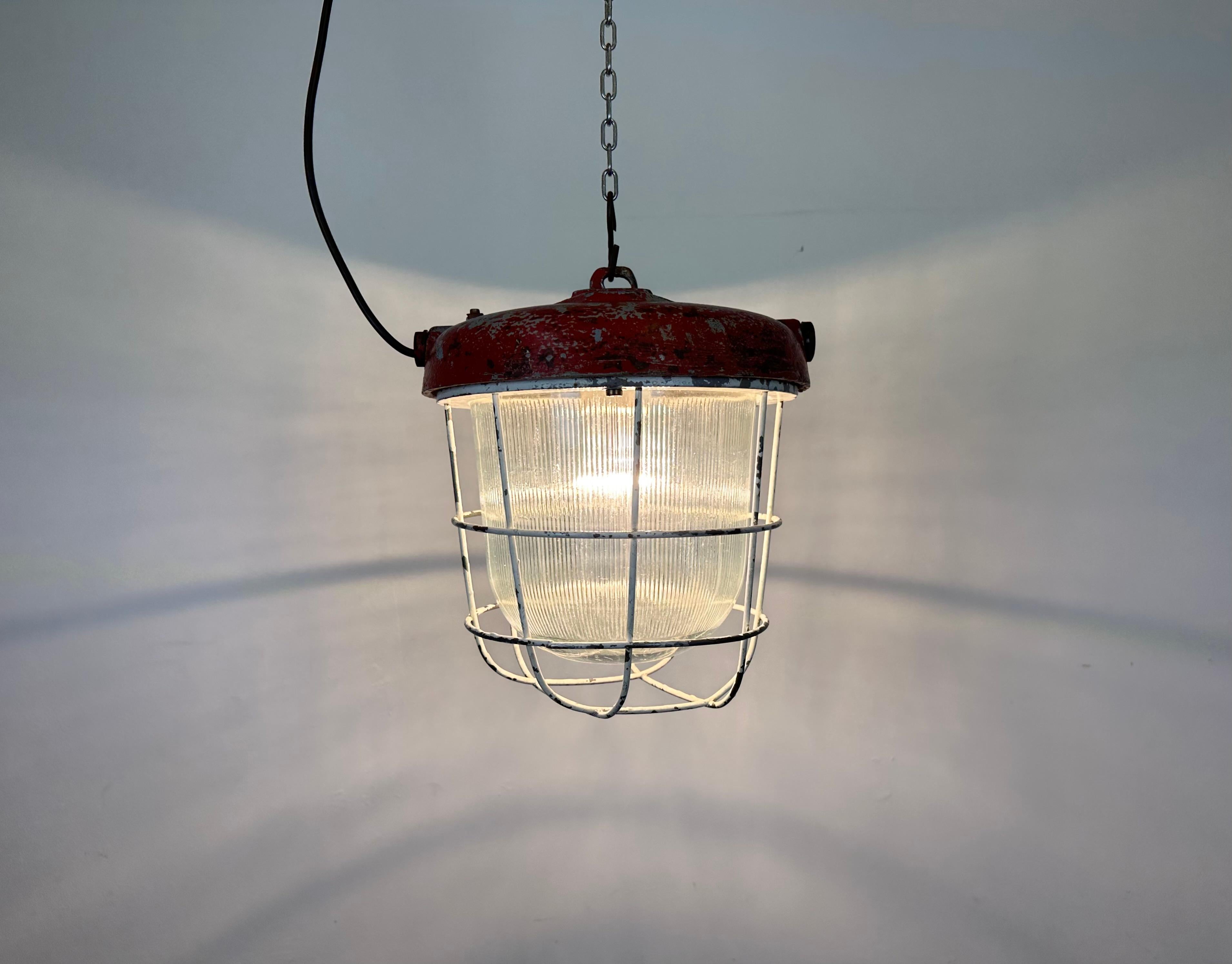 Red Industrial Cast Iron Cage Pendant Light, 1960s 5