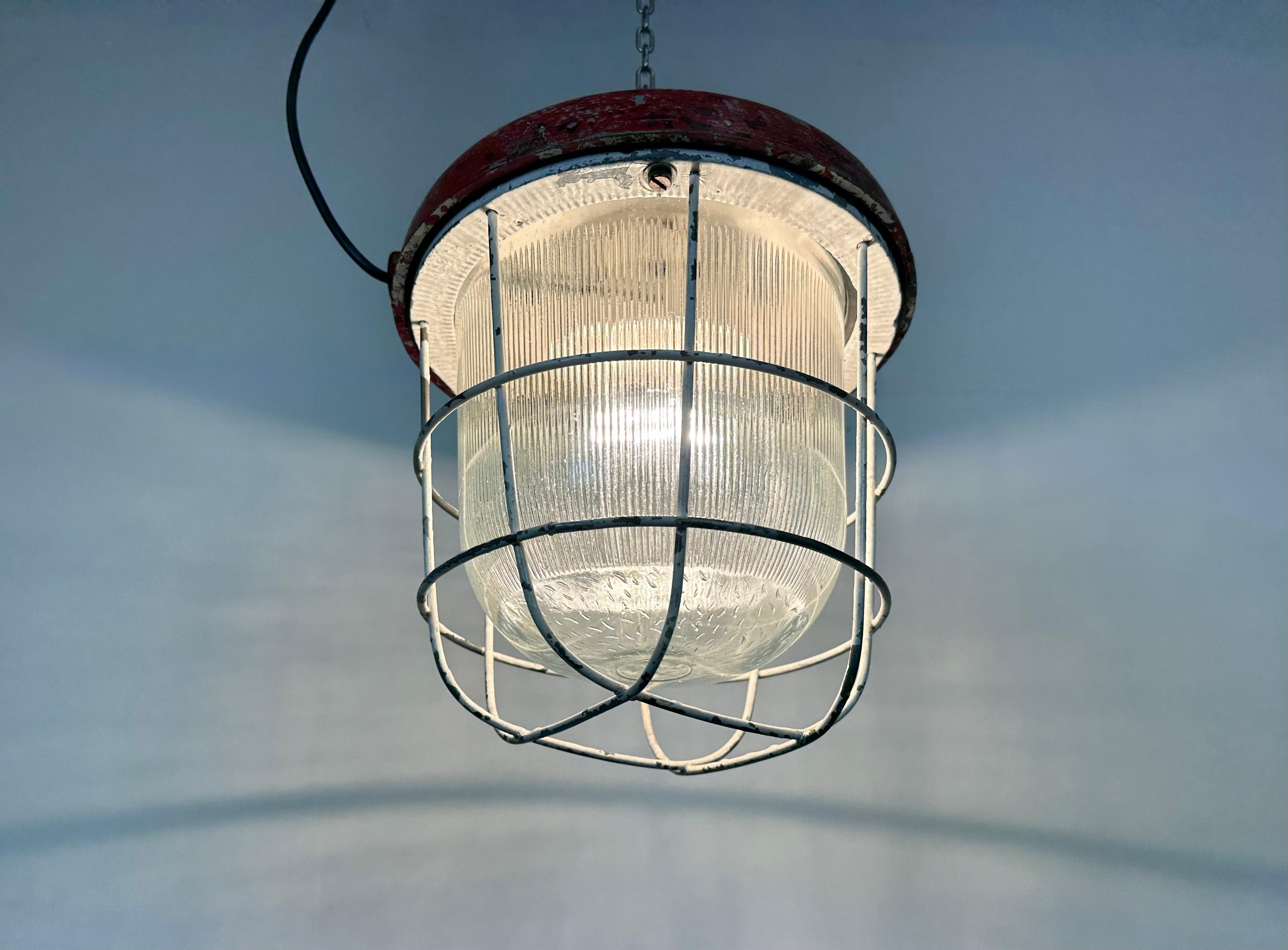 Red Industrial Cast Iron Cage Pendant Light, 1960s 6