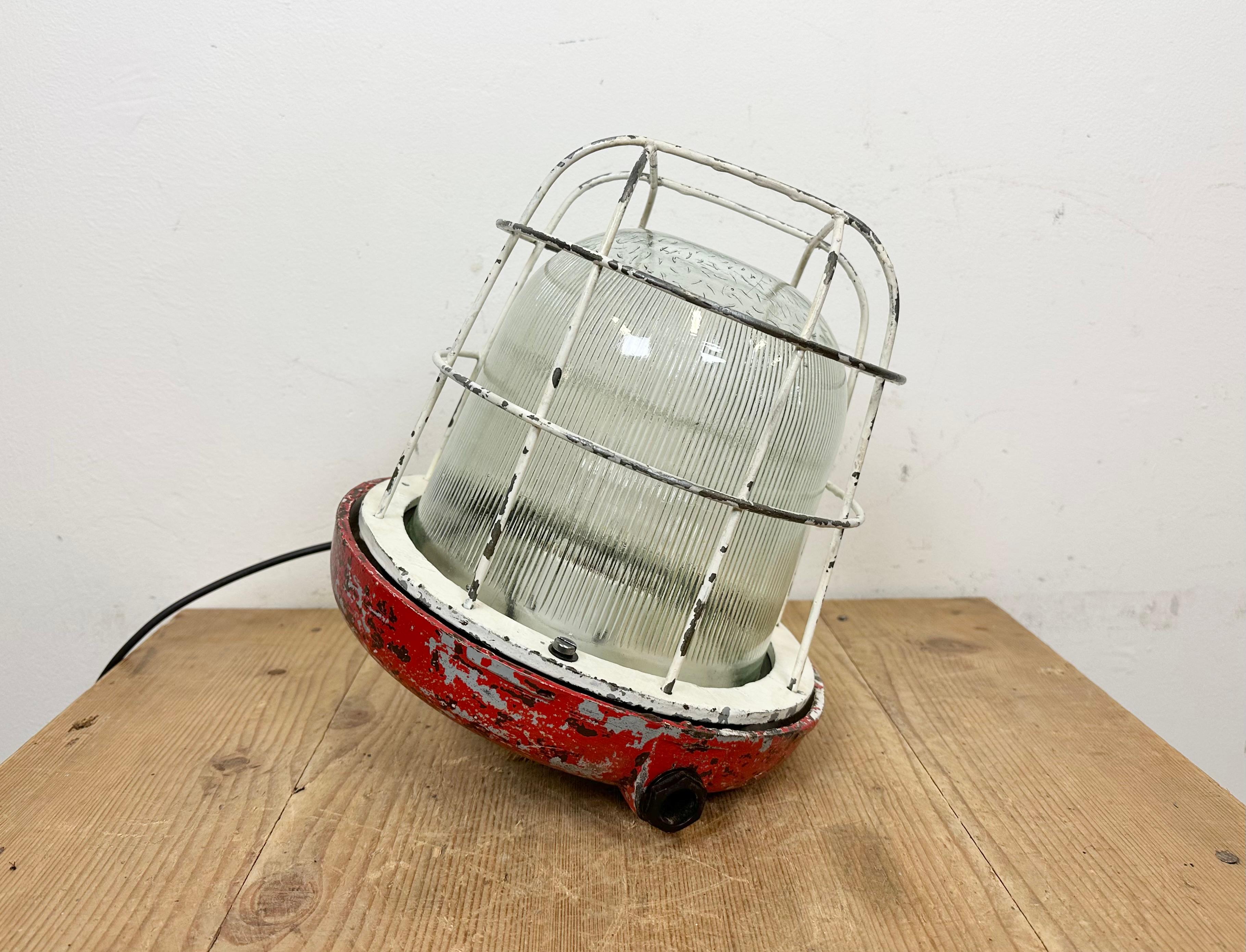 Red Industrial Cast Iron Cage Pendant Light, 1960s 8