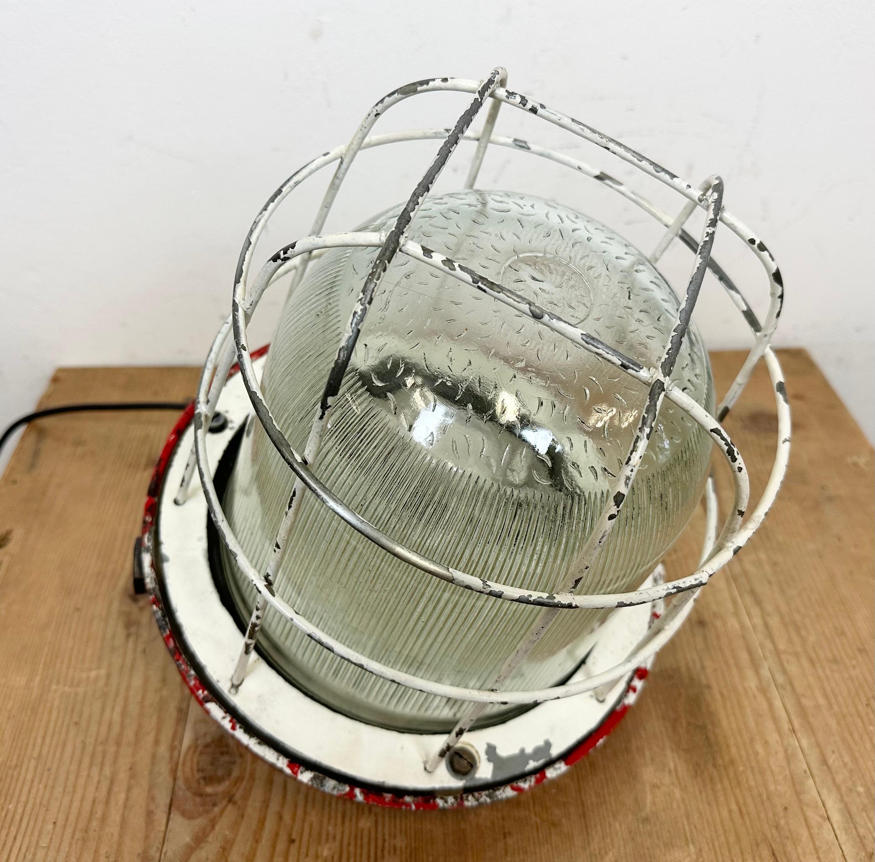 Red Industrial Cast Iron Cage Pendant Light, 1960s 9