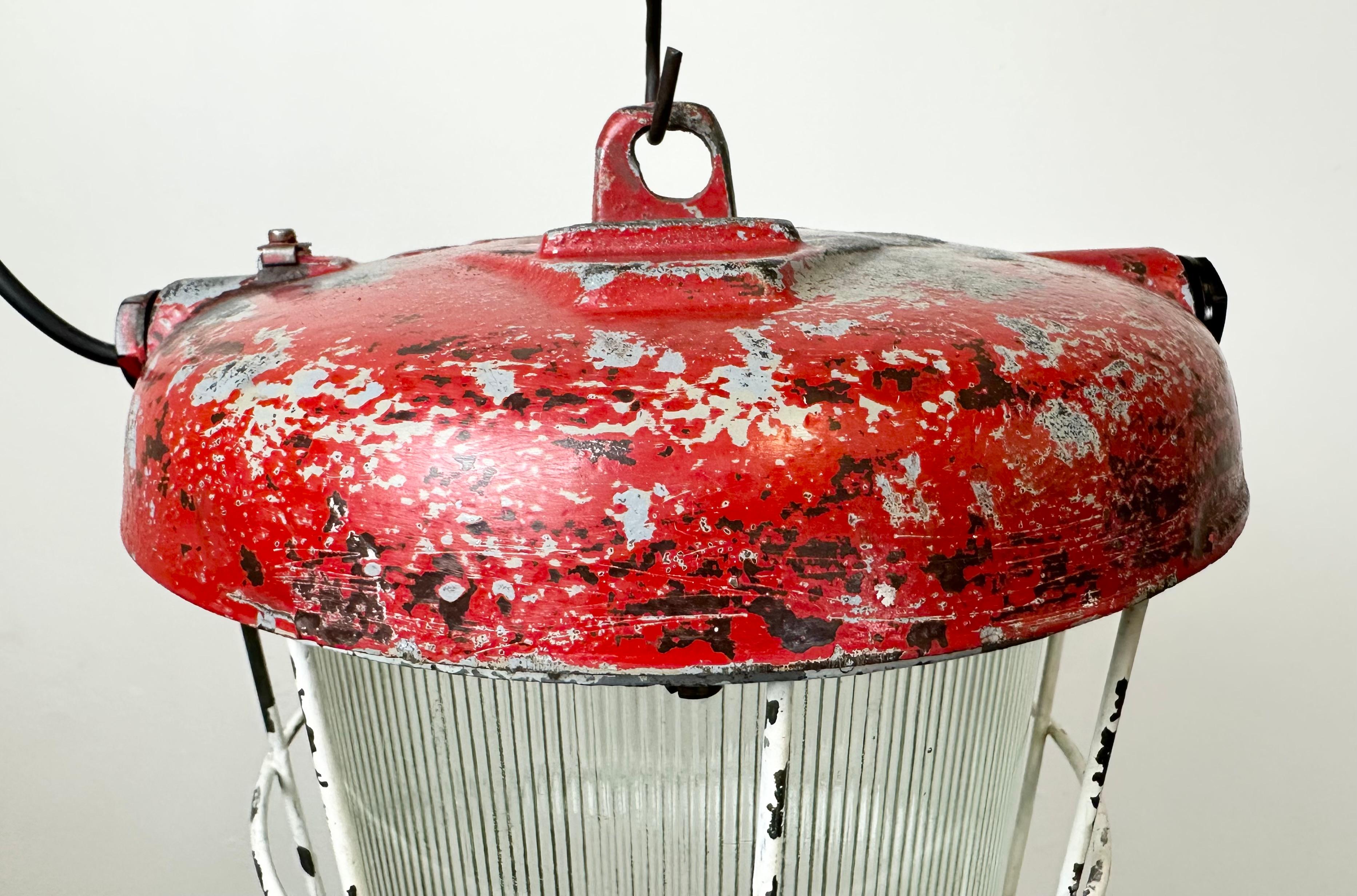 20th Century Red Industrial Cast Iron Cage Pendant Light, 1960s