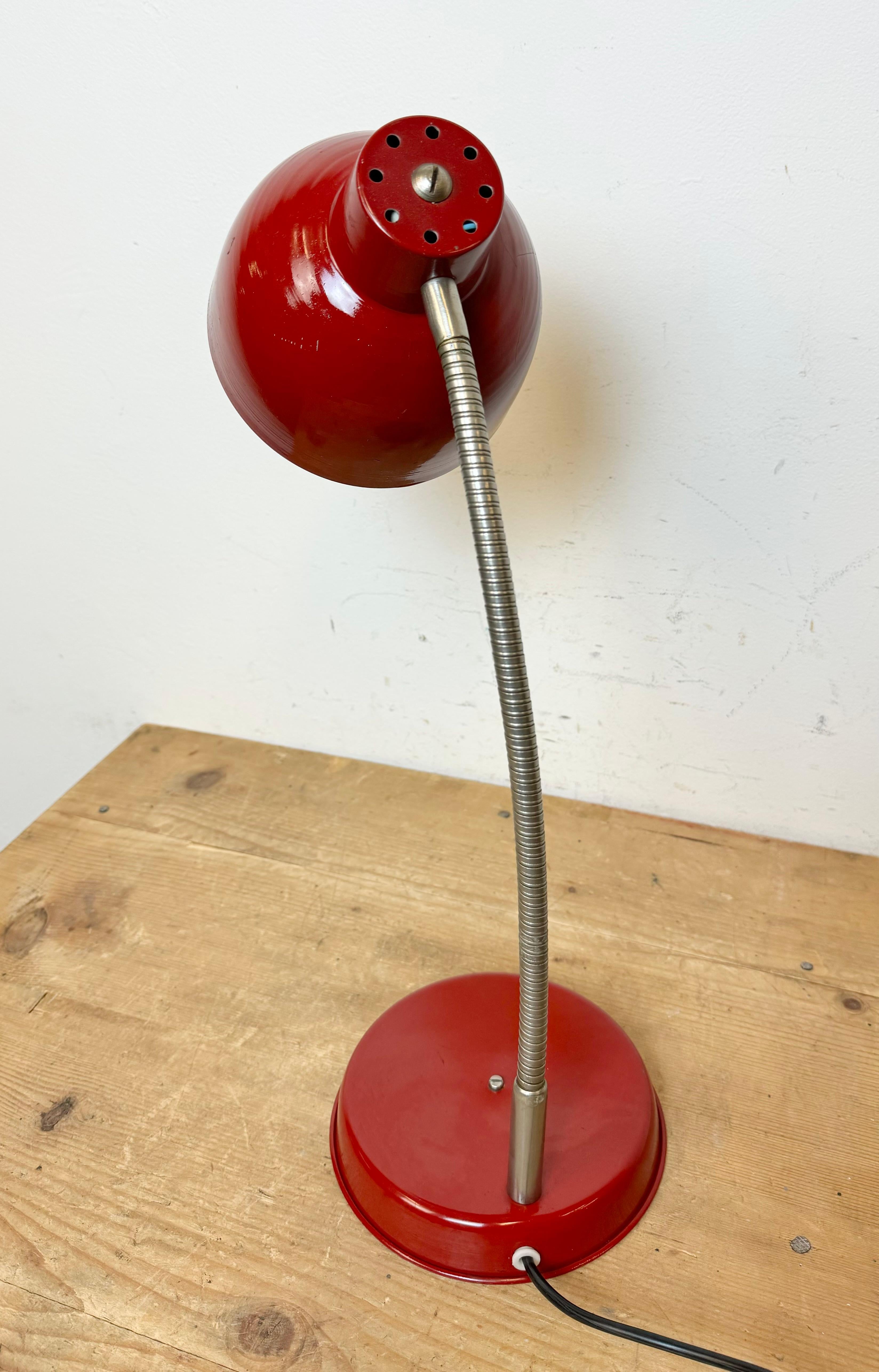 Chrome Red Industrial Gooseneck Table Lamp, 1960s For Sale