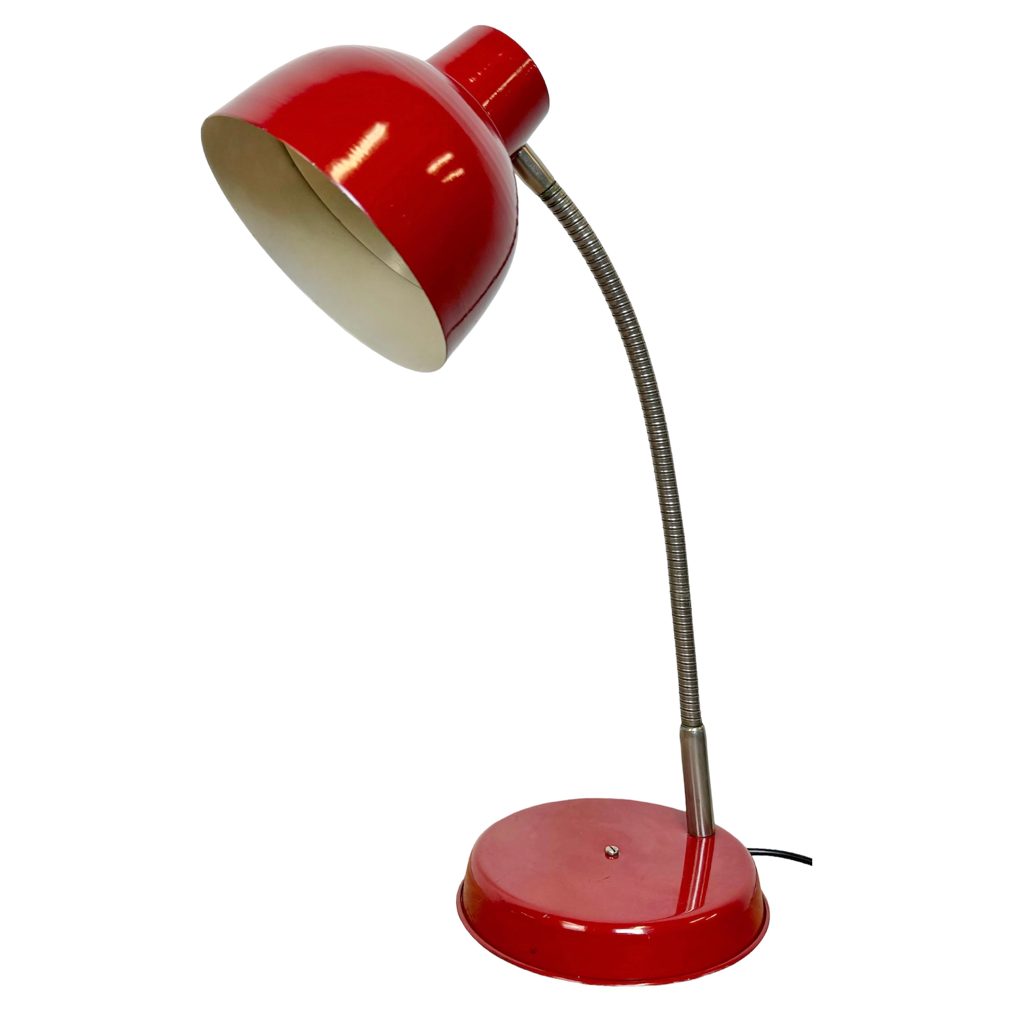 Red Industrial Gooseneck Table Lamp, 1960s For Sale