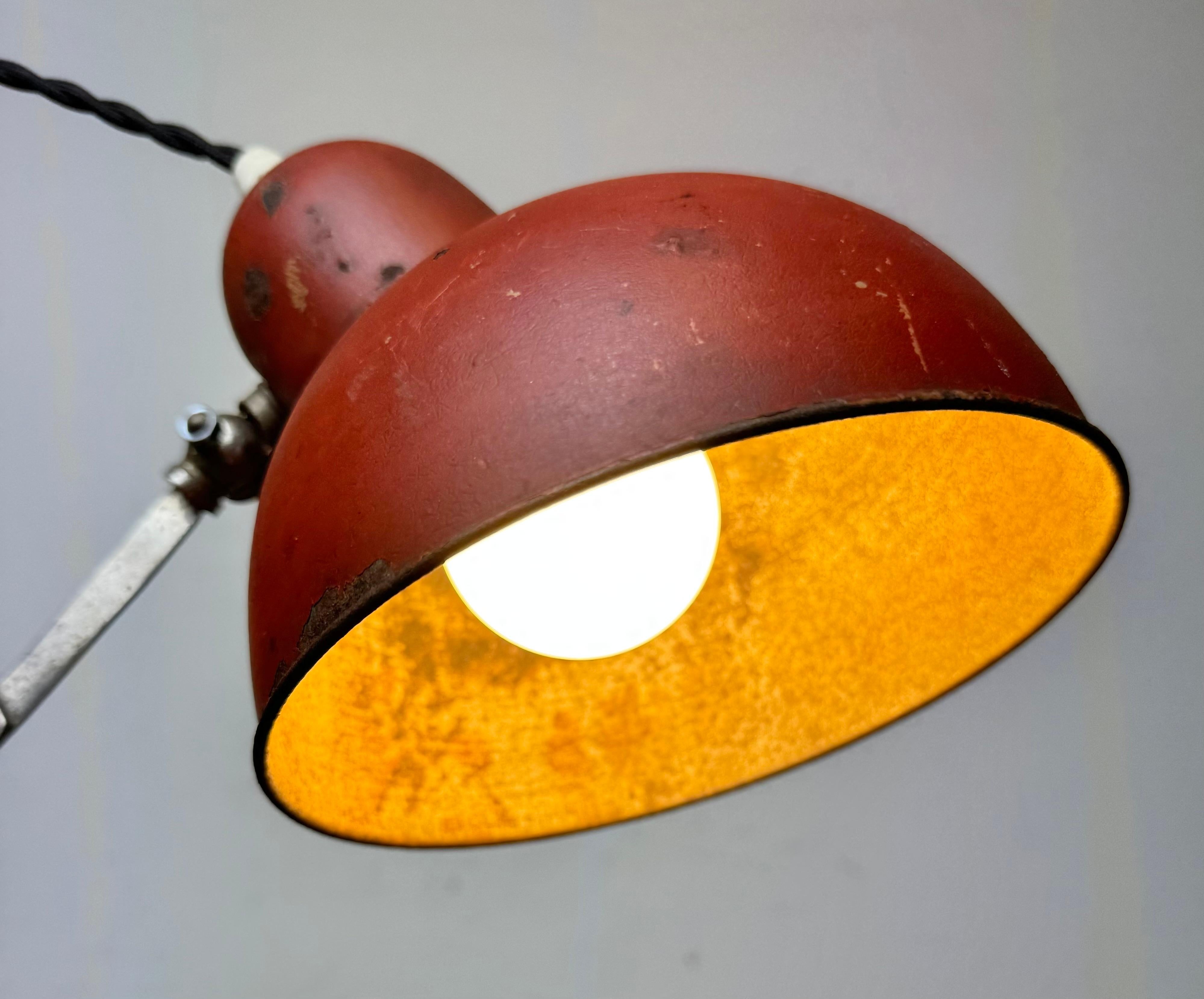 Red Industrial Midcentury Scissor Wall Lamp, 1950s For Sale 7