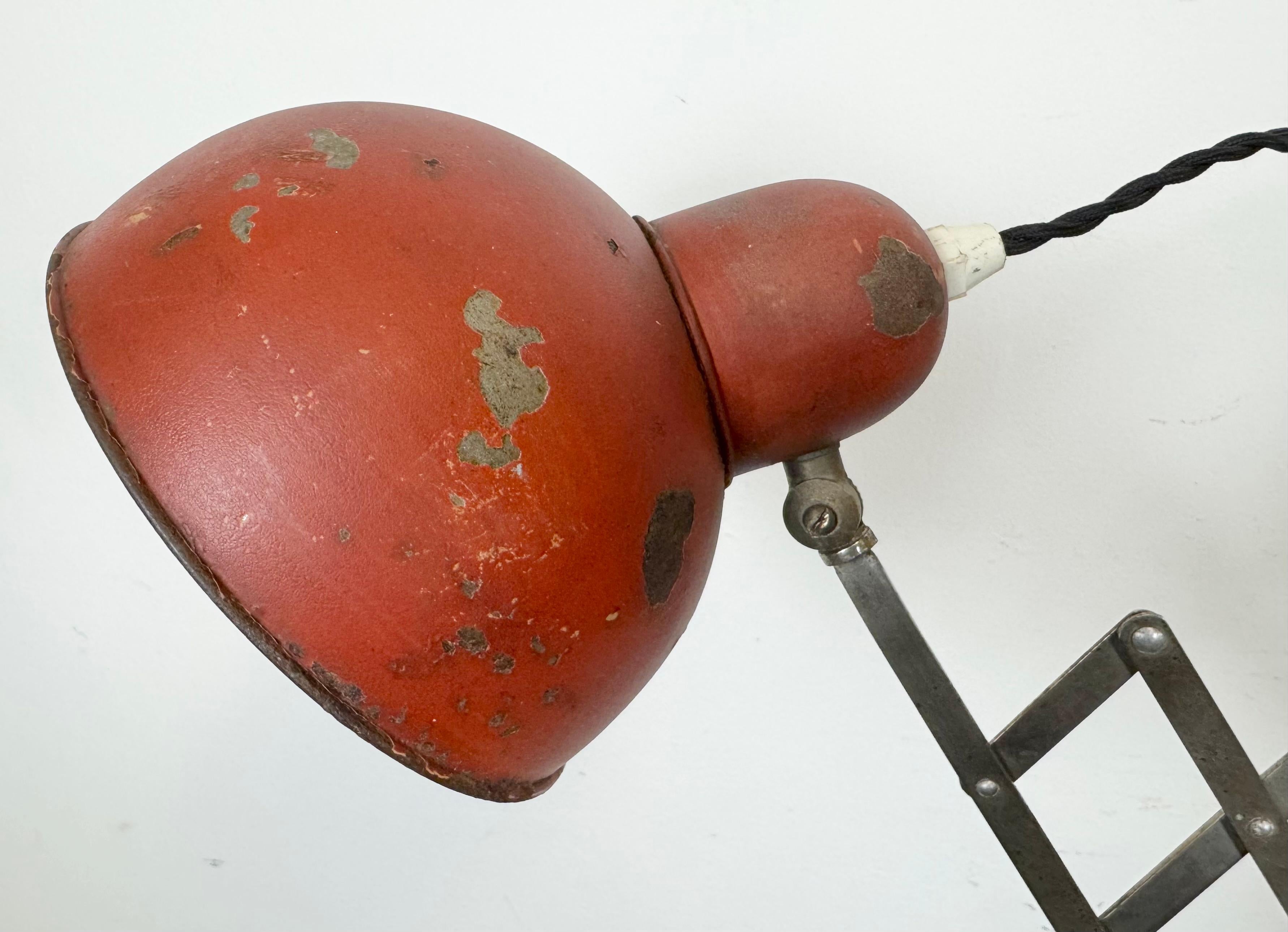 20th Century Red Industrial Midcentury Scissor Wall Lamp, 1950s For Sale