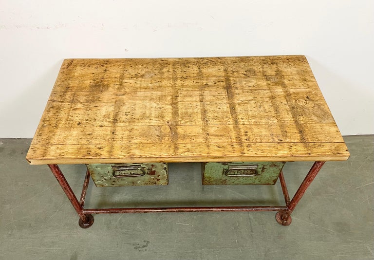 Red Industrial Worktable with Two Green Iron Drawers, 1960s For Sale at ...