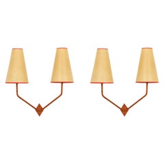 Red Iron Double Sconces , France 1950