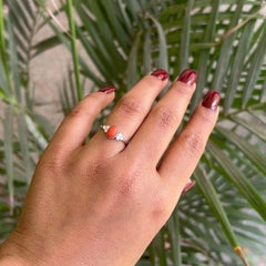 Red Italian Coral and Zircon Cluster Unisex Ring Made in 925 Sterling Silver