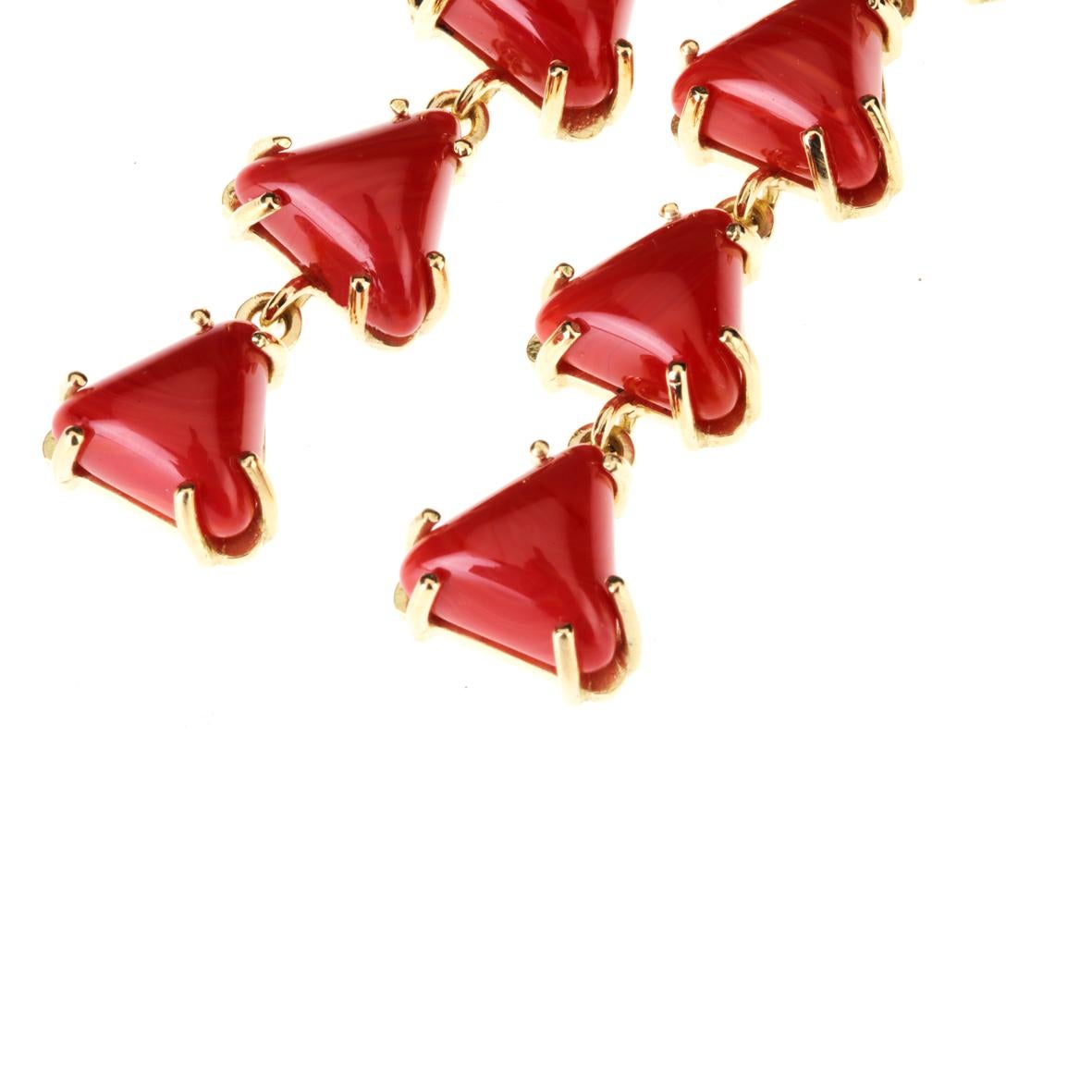 Artisan Red Italian Coral Earrings 18 Karat Gold For Sale