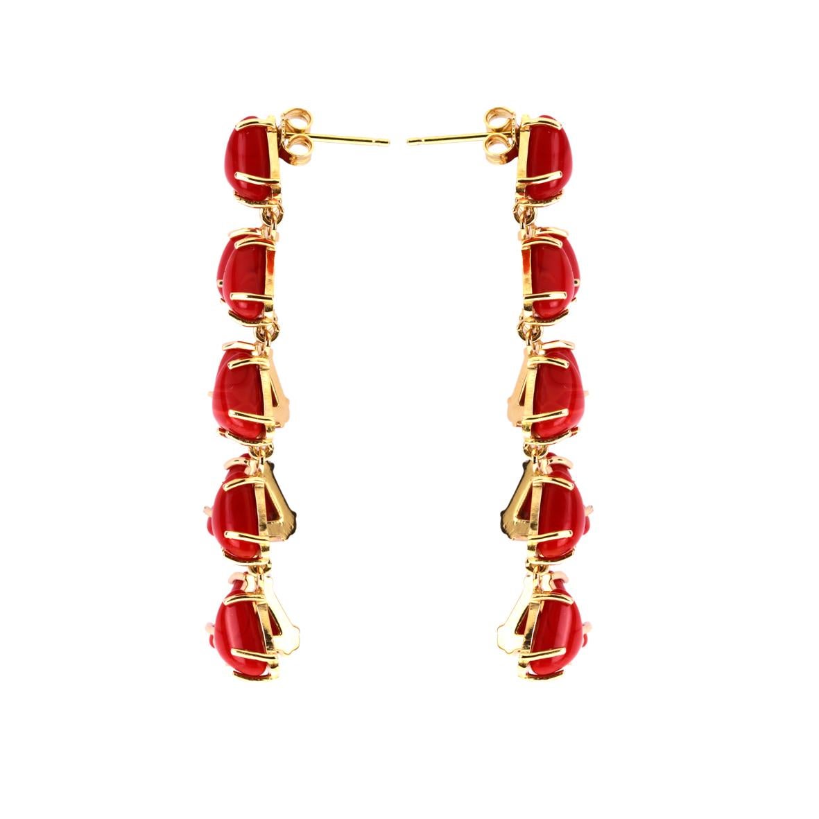 Red Italian Coral Earrings 18 Karat Gold In New Condition For Sale In Milan, IT