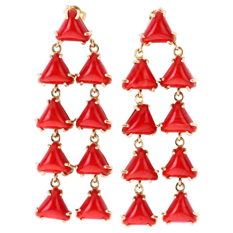 Red Italian Coral Earrings 18 Karat Gold