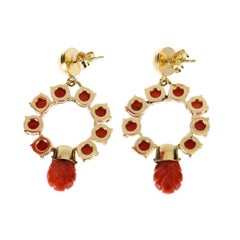 Red Italian Coral Earrings 18 Karat Yellow Gold